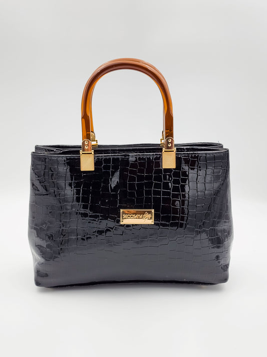 Majestic Croc Skin Black Handbag