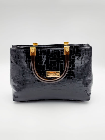 Majestic Croc Skin Black Handbag