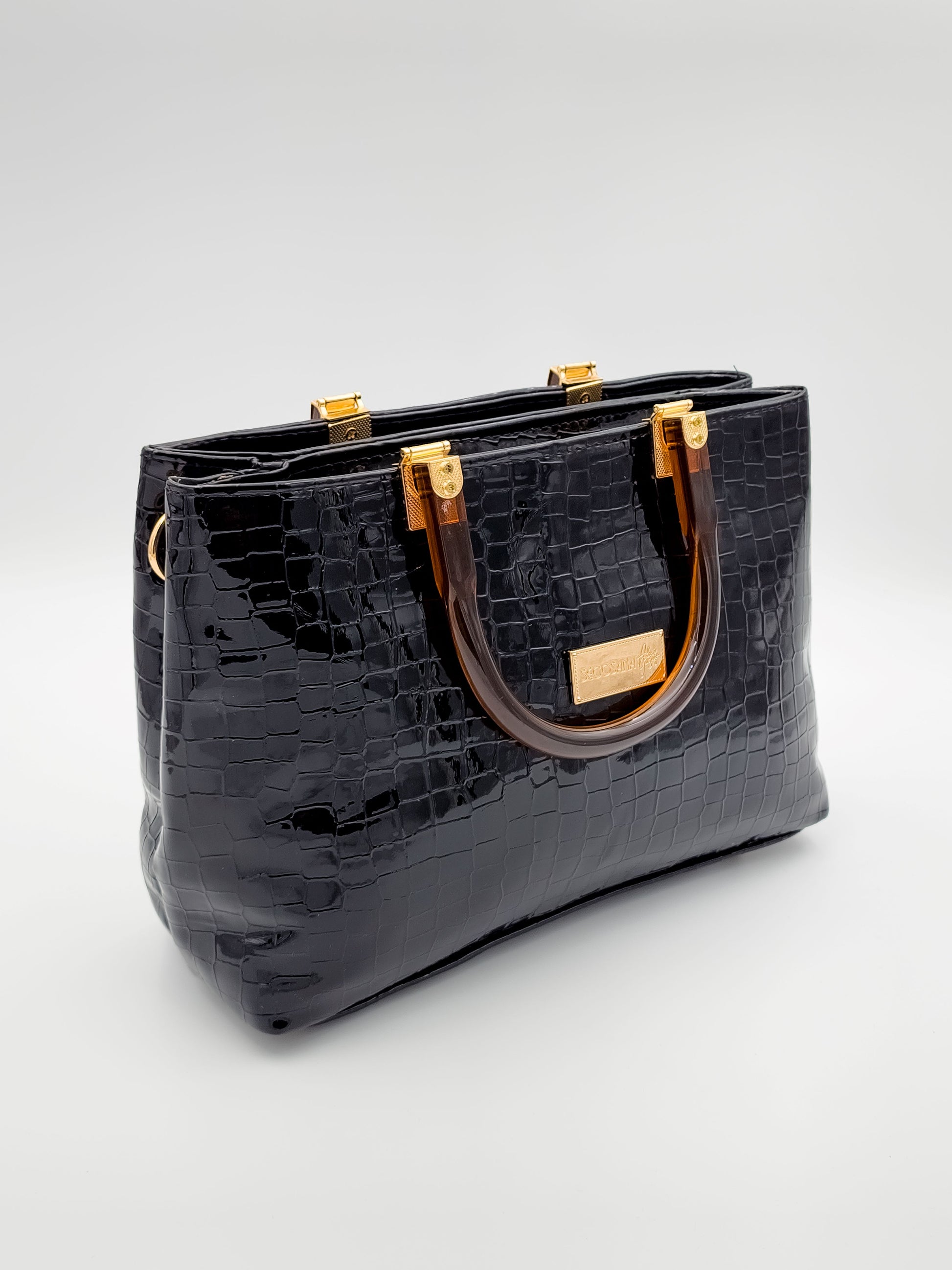 Majestic Croc Skin Black Handbag