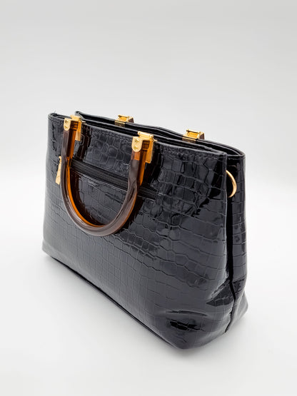 Majestic Croc Skin Black Handbag