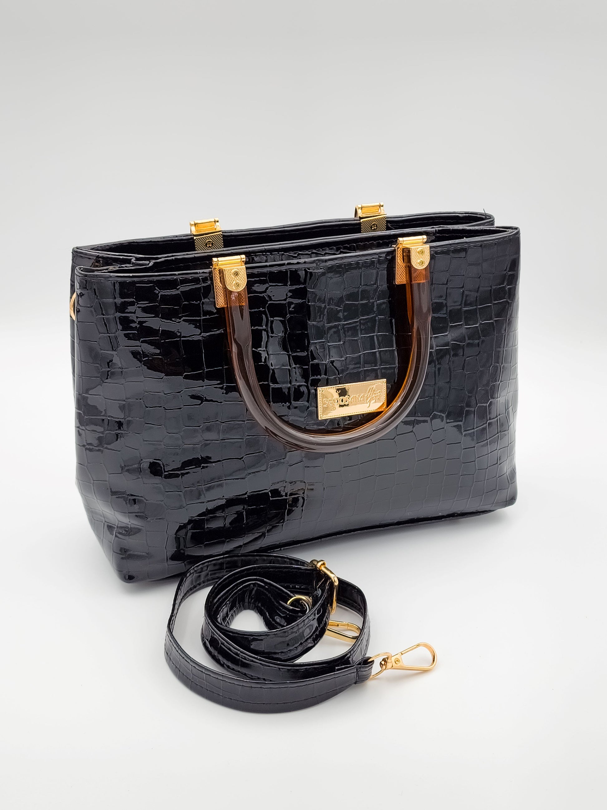 Majestic Croc Skin Black Handbag