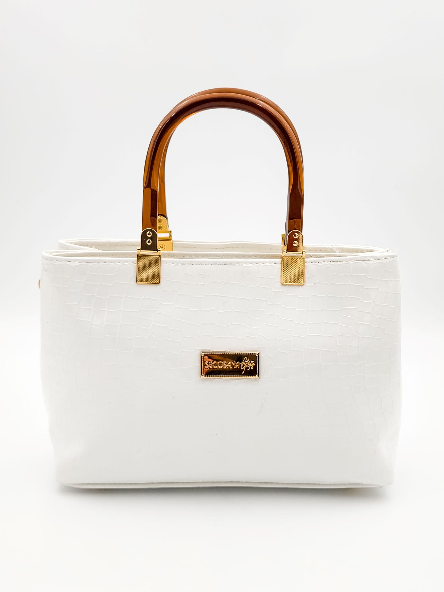 Majestic Croc Skin White Handbag