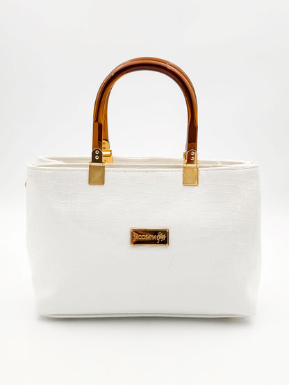 Majestic Croc Skin White Handbag