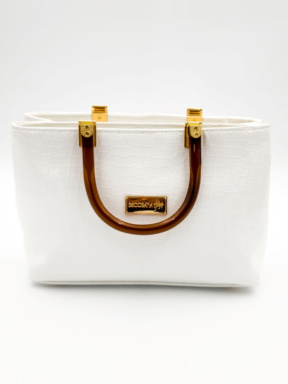 Majestic Croc Skin White Handbag