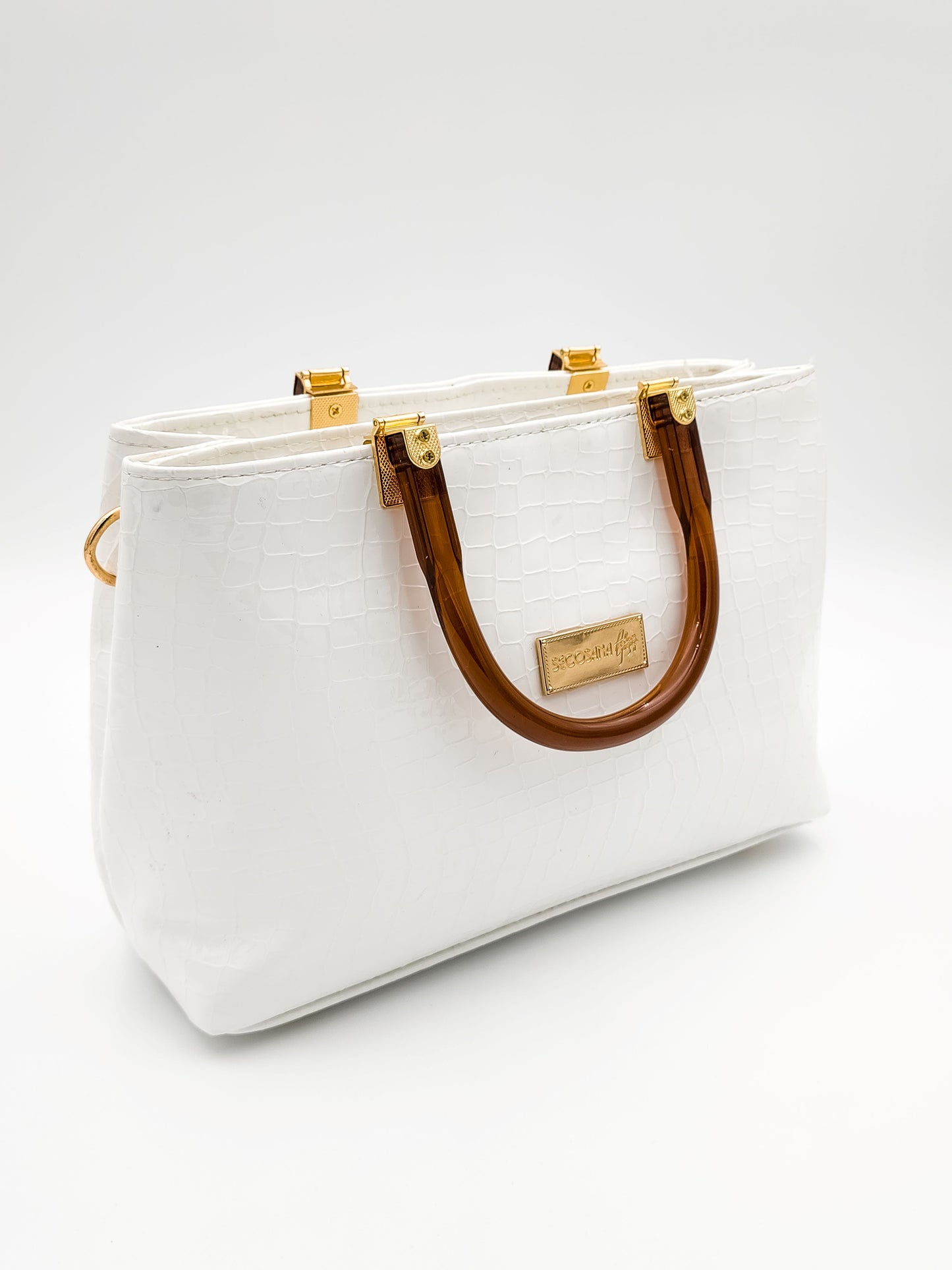 Majestic Croc Skin White Handbag