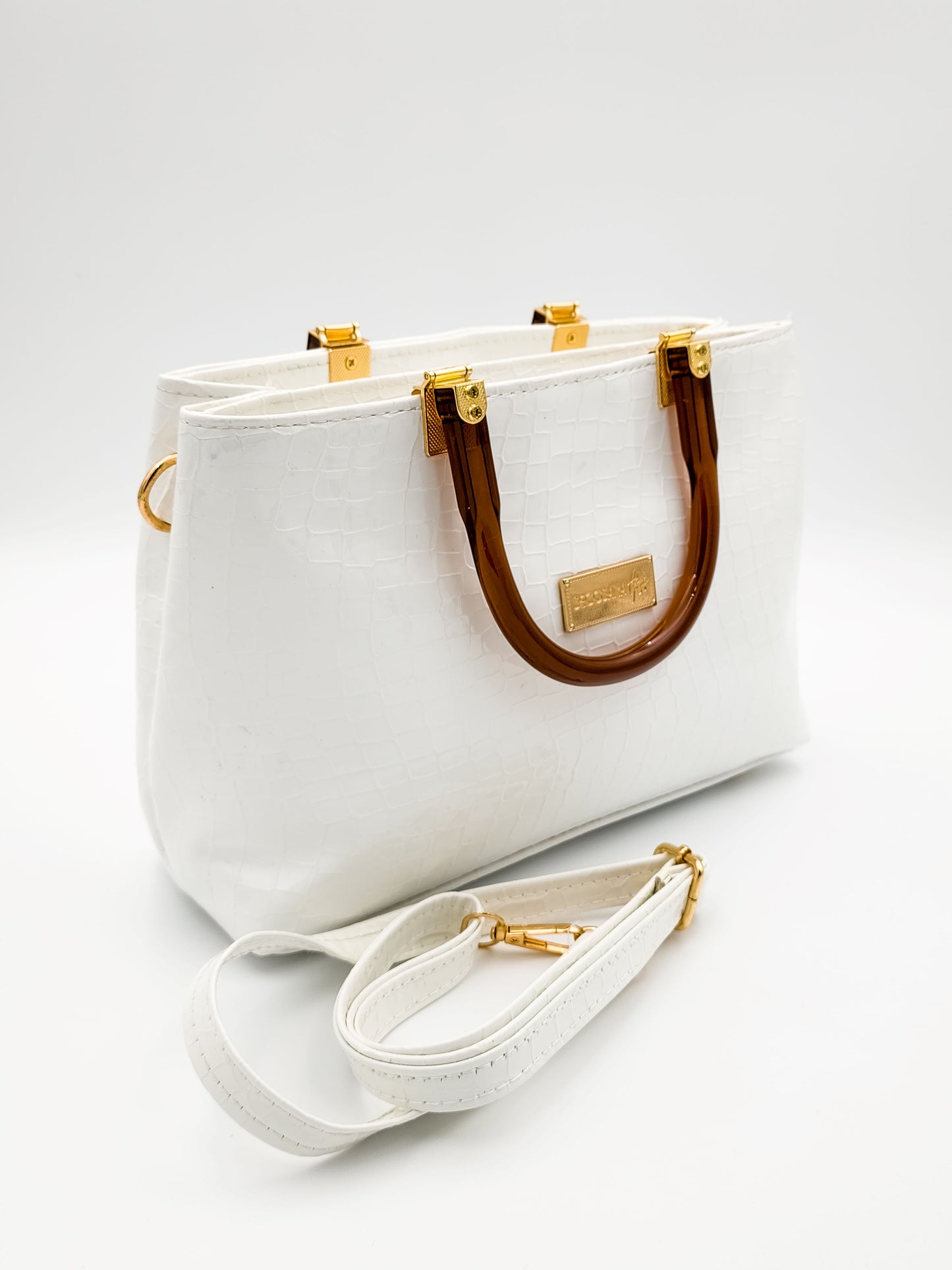 Majestic Croc Skin White Handbag