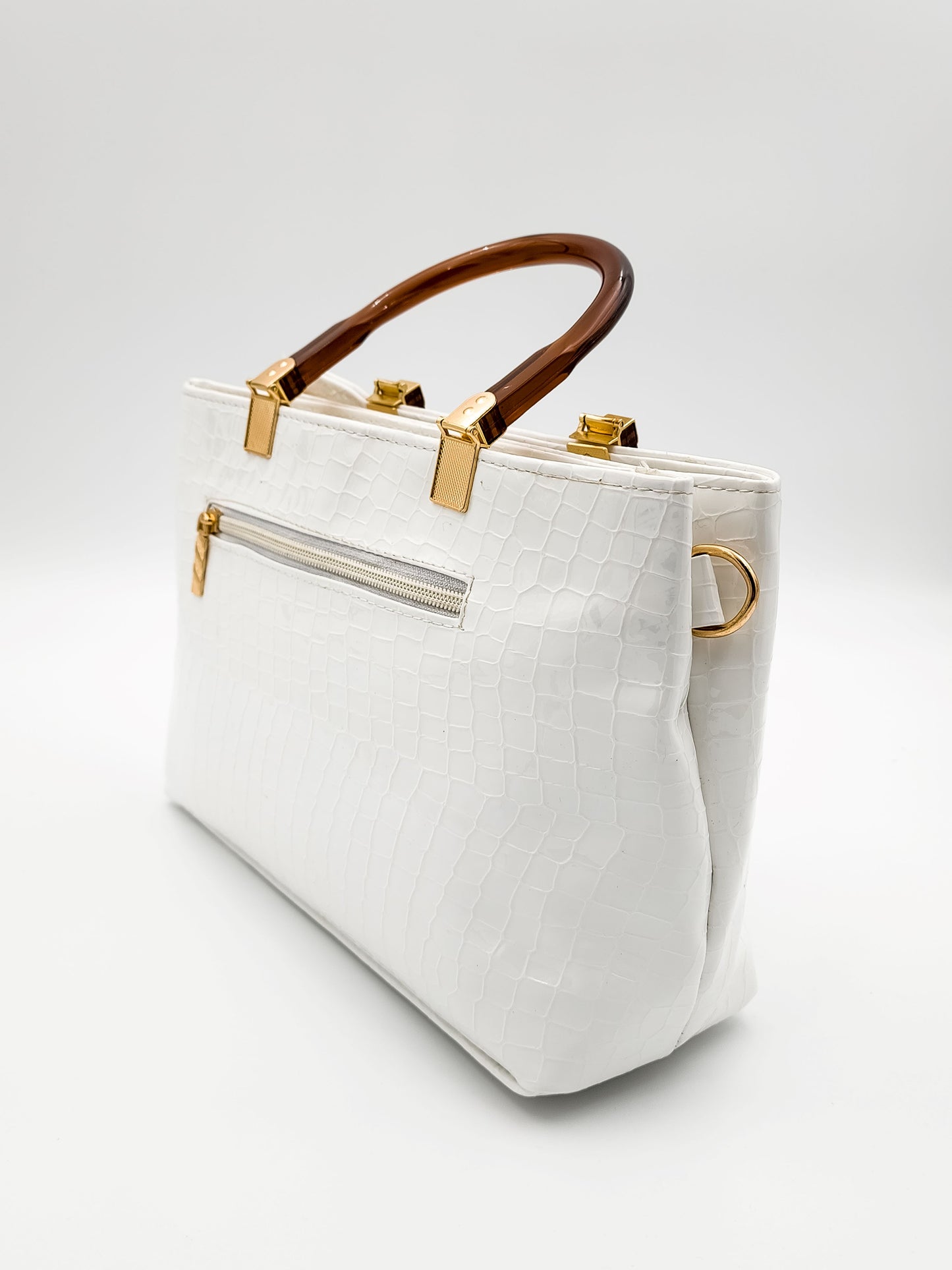 Majestic Croc Skin White Handbag