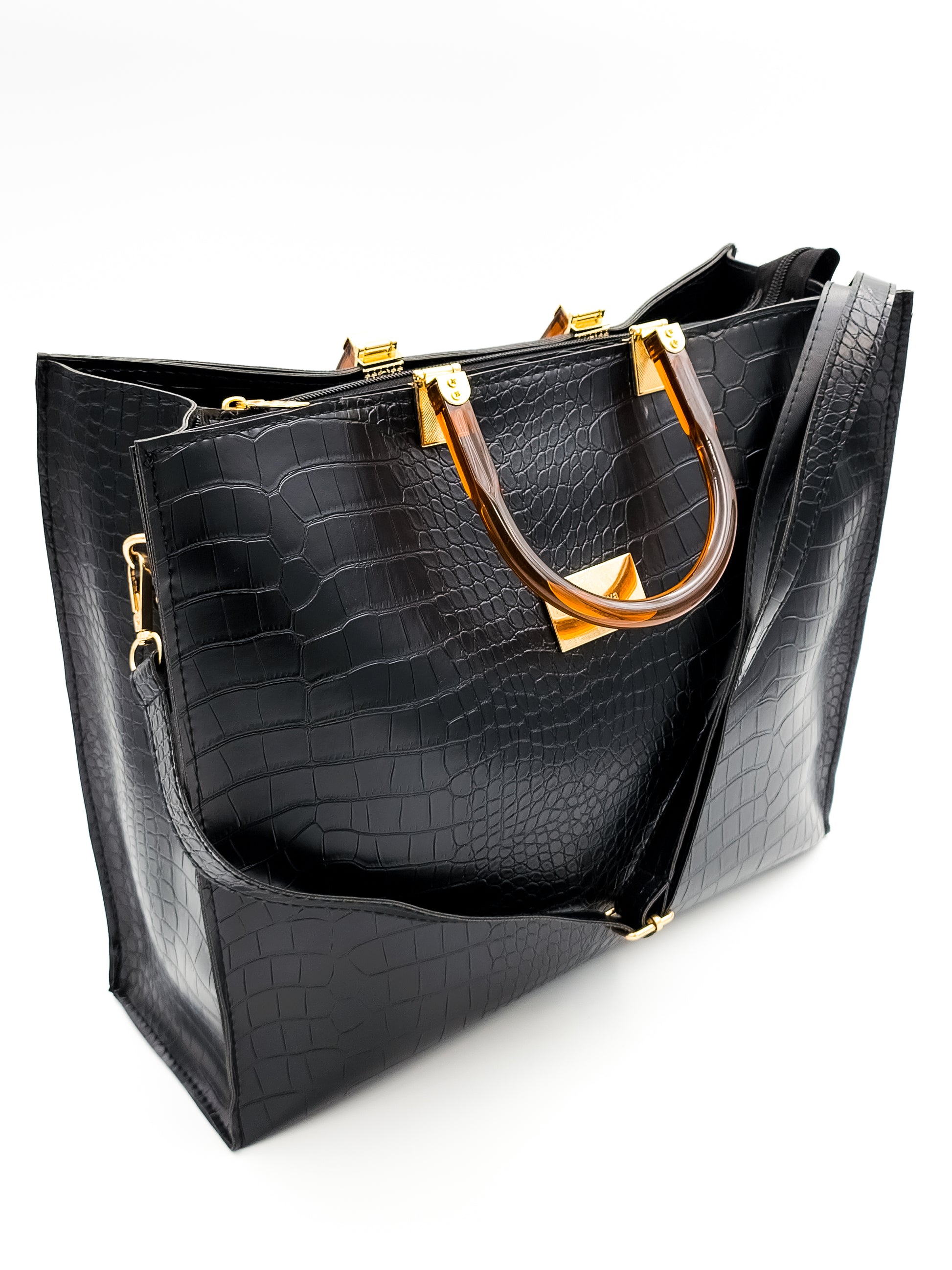 Urban Croc Skin Black Tote Bag