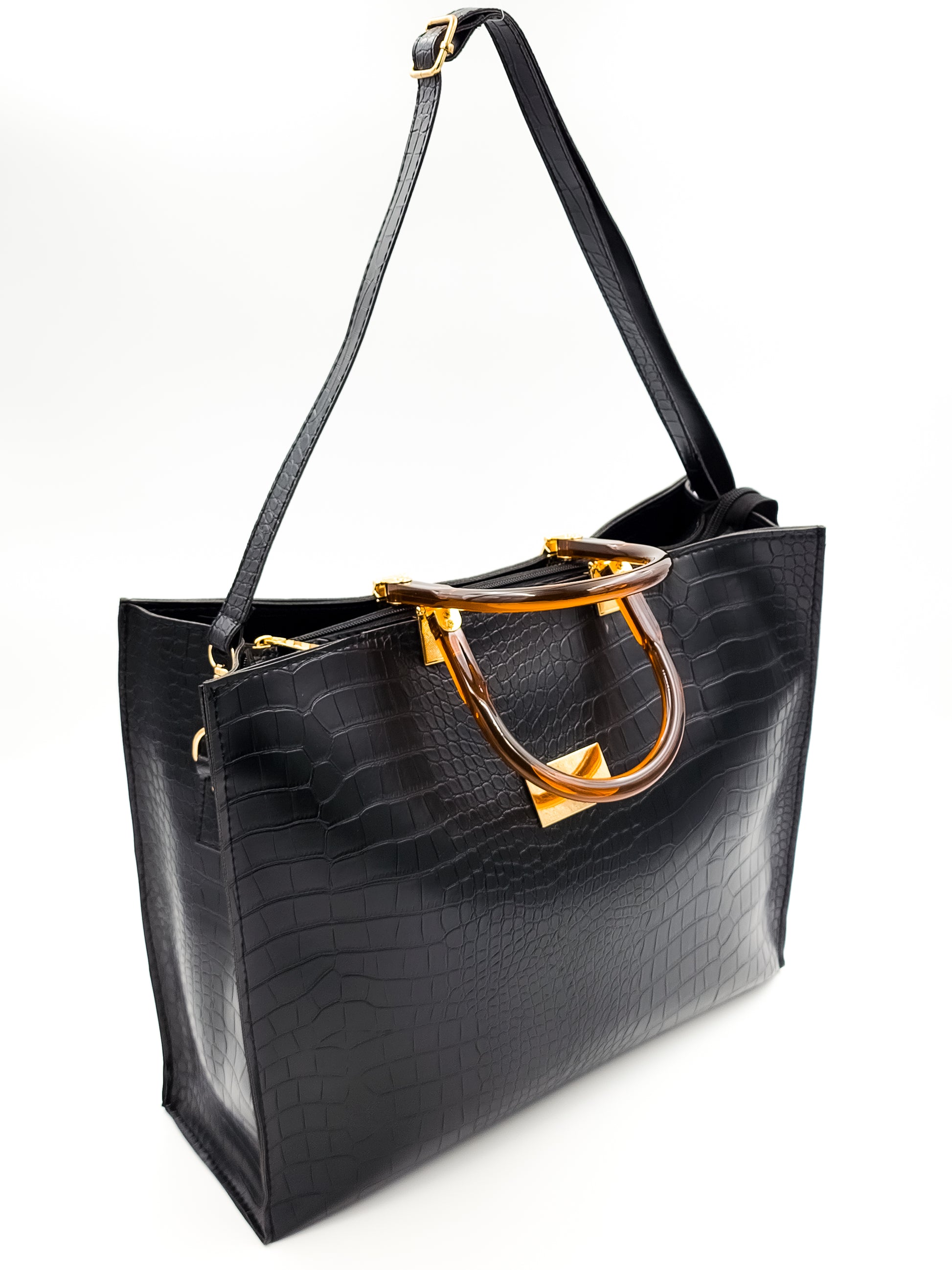 Urban Croc Skin Black Tote Bag