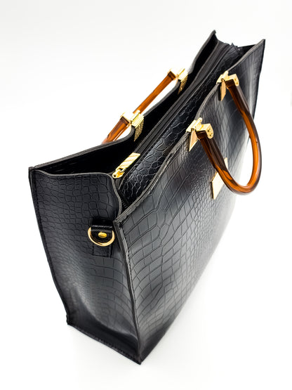 Urban Croc Skin Black Tote Bag