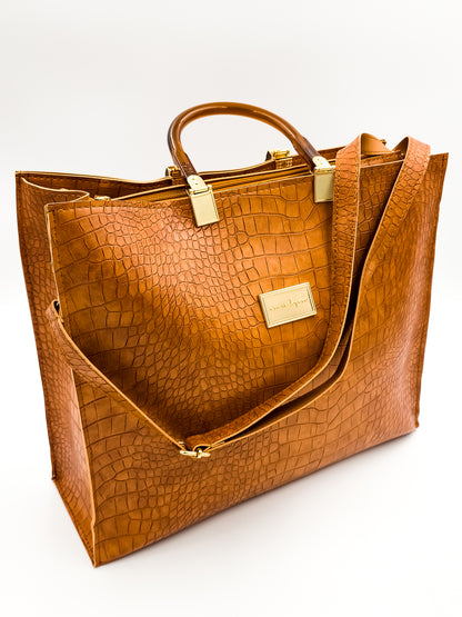 Urban Croc Skin Brown Tote Bag