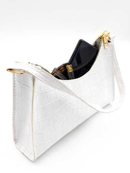 Arctic Croc Skin White Handbag