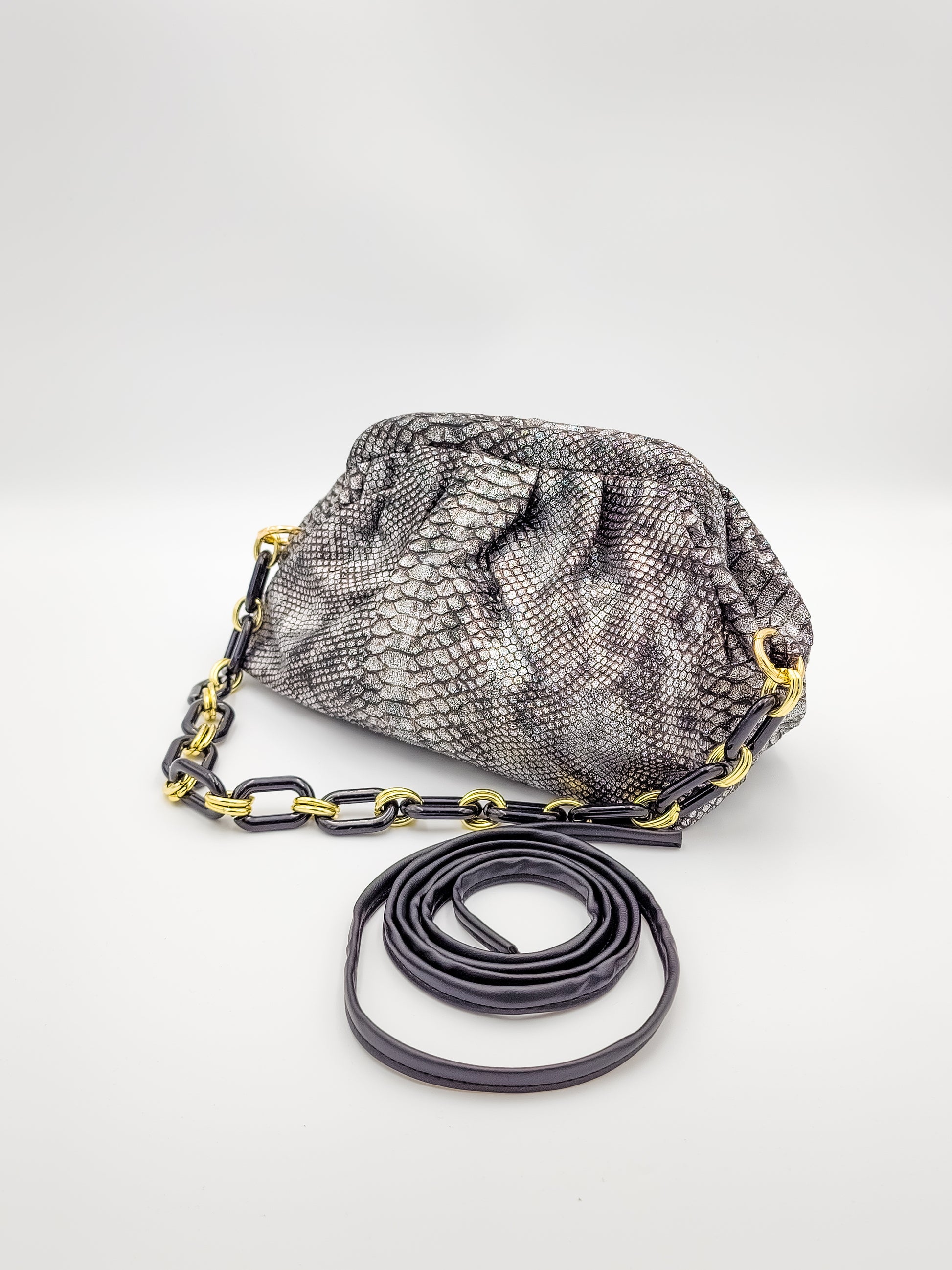 Glowing Charcoal Snake Skin Handbag