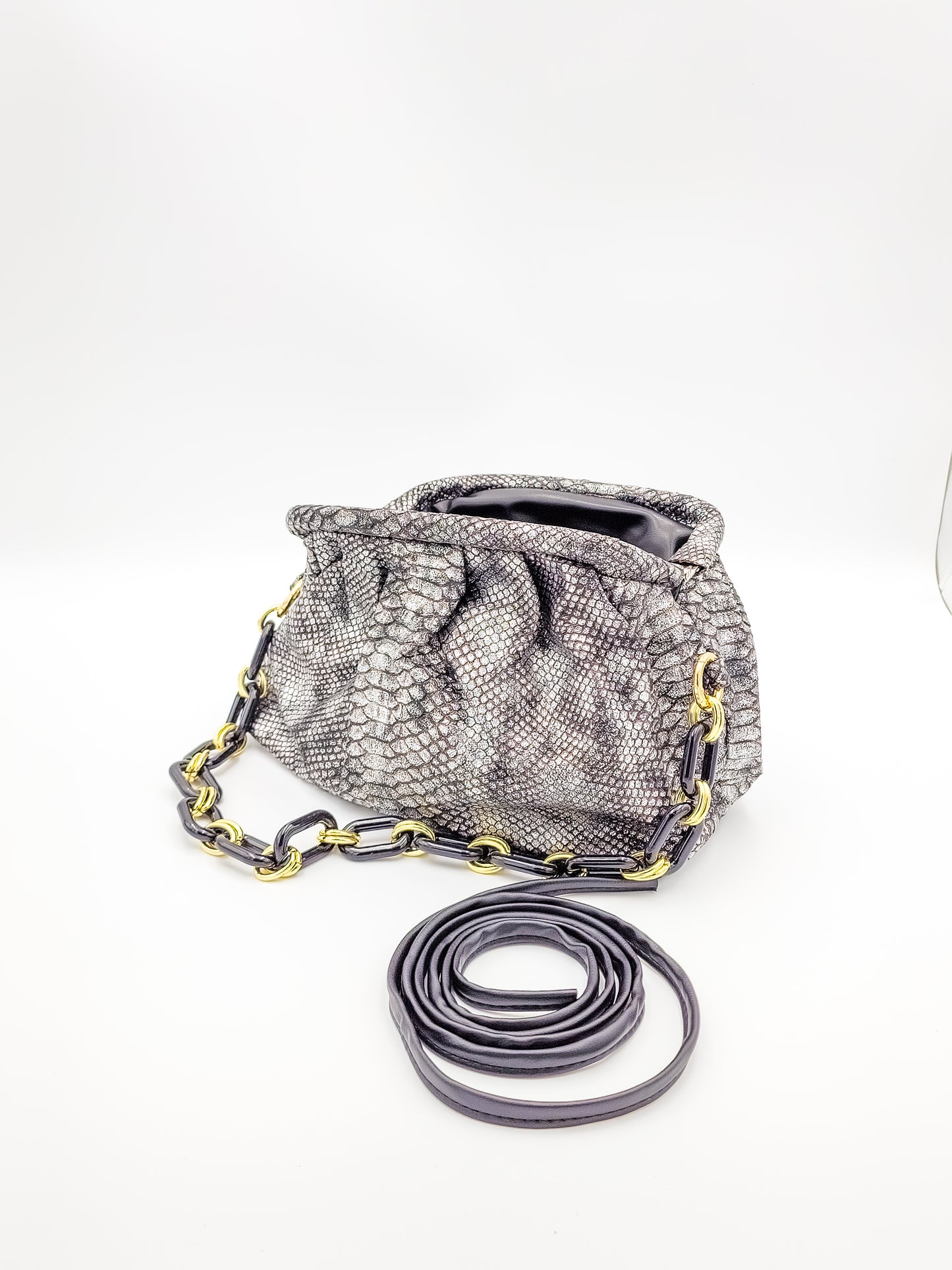 Glowing Charcoal Snake Skin Handbag