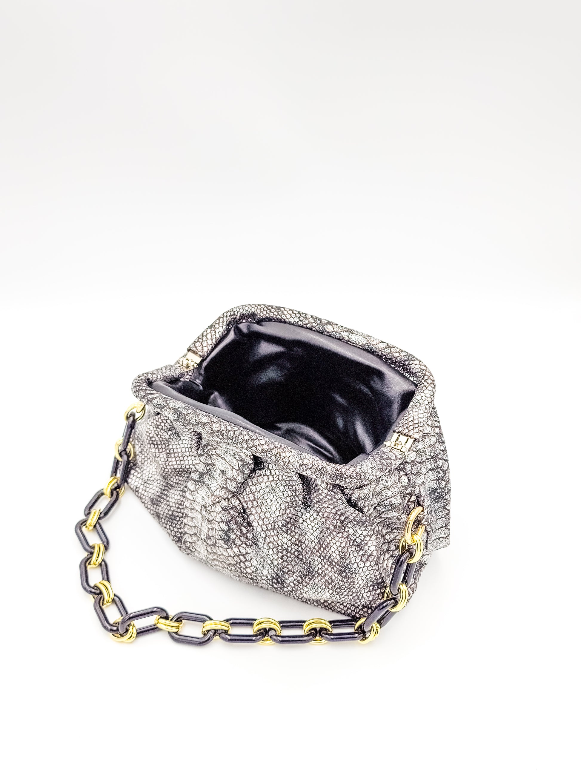 Glowing Charcoal Snake Skin Handbag