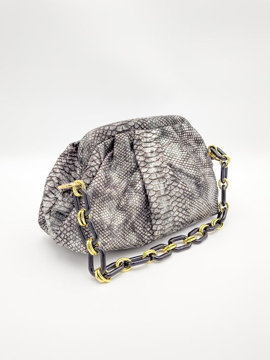 Glowing Charcoal Snake Skin Handbag