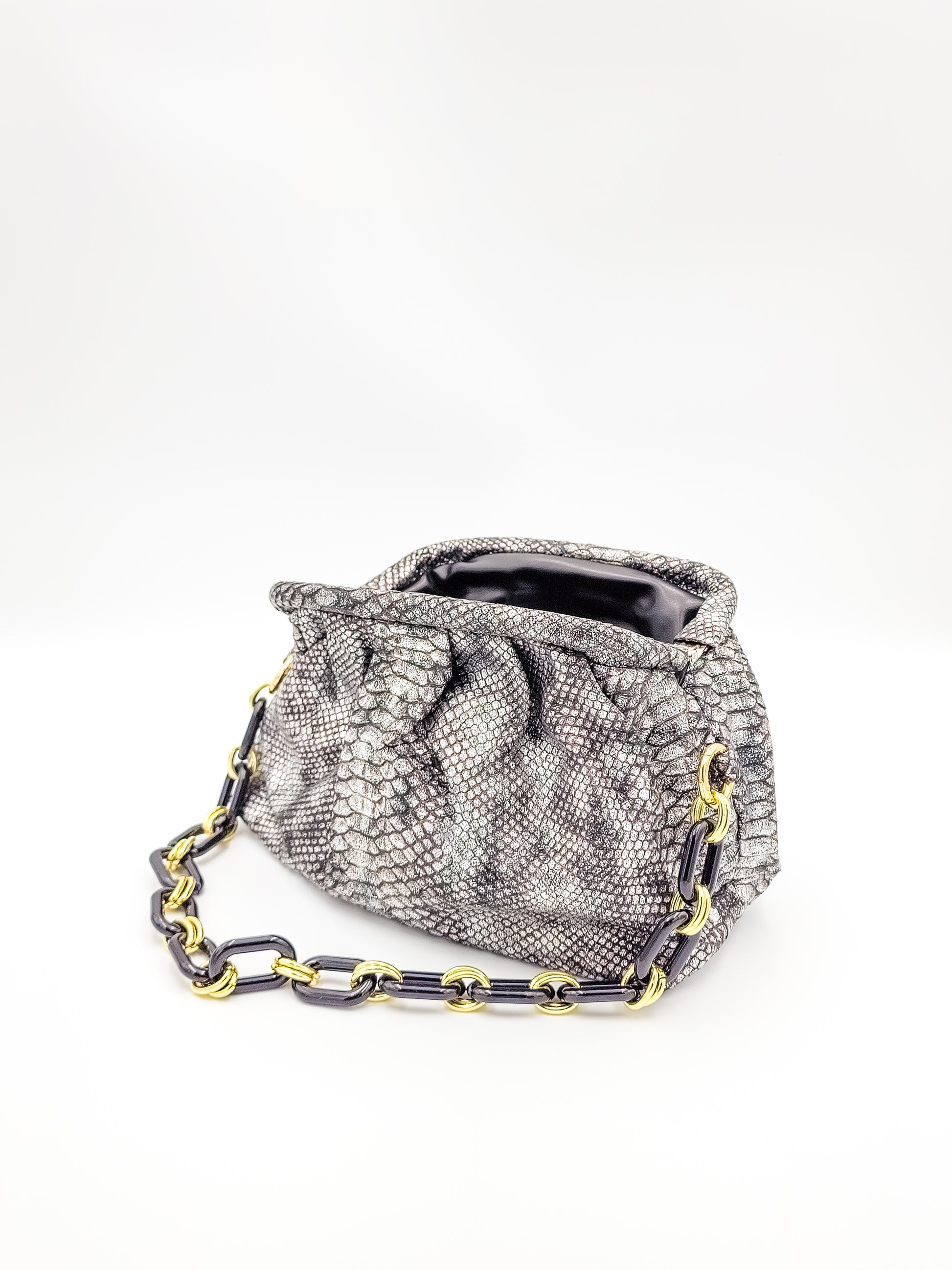 Glowing Charcoal Snake Skin Handbag