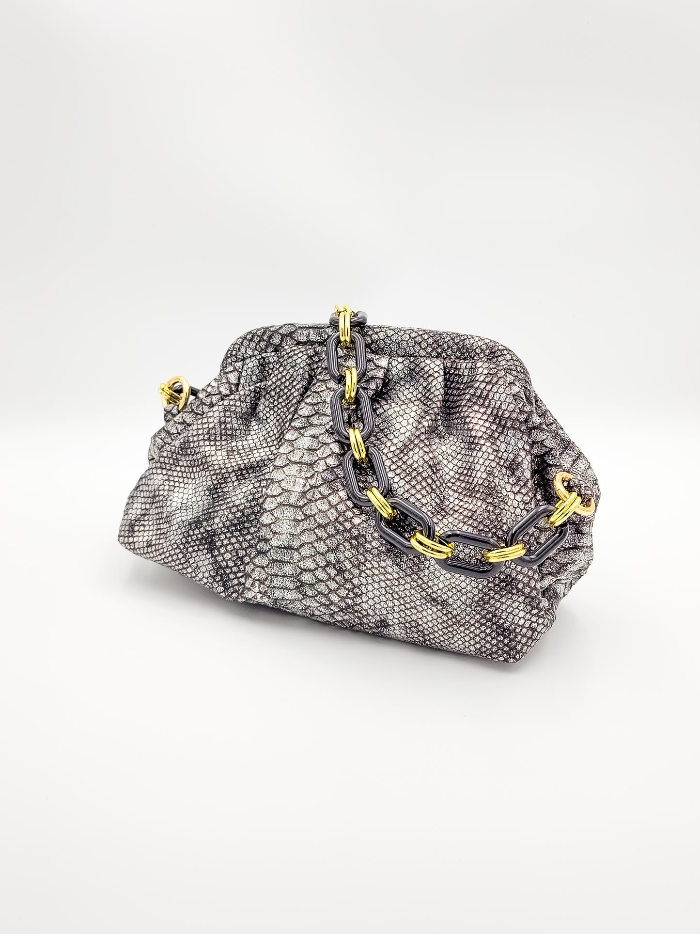 Glowing Charcoal Snake Skin Handbag