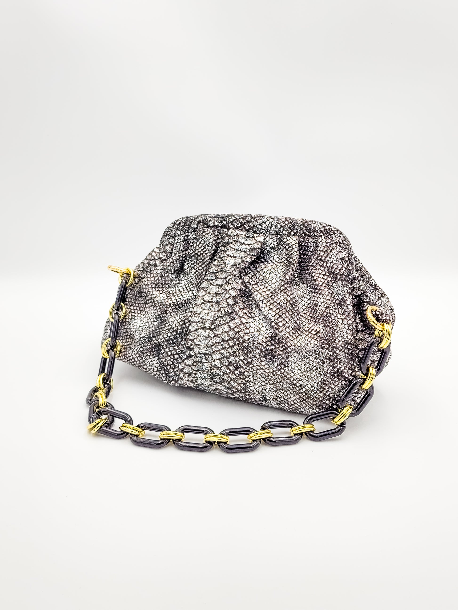 Glowing Charcoal Snake Skin Handbag