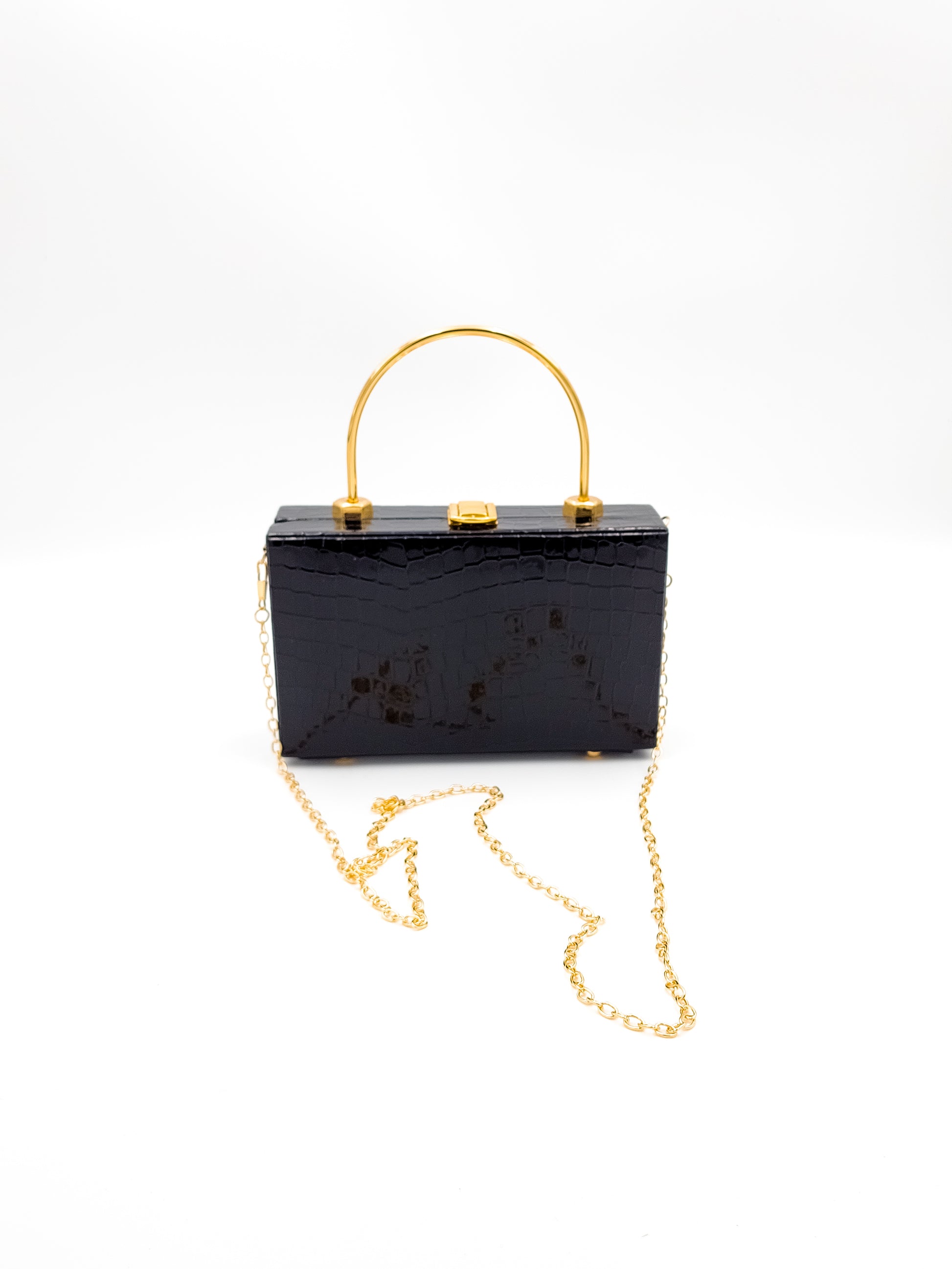 Noir Croc Skin Black Box Bag