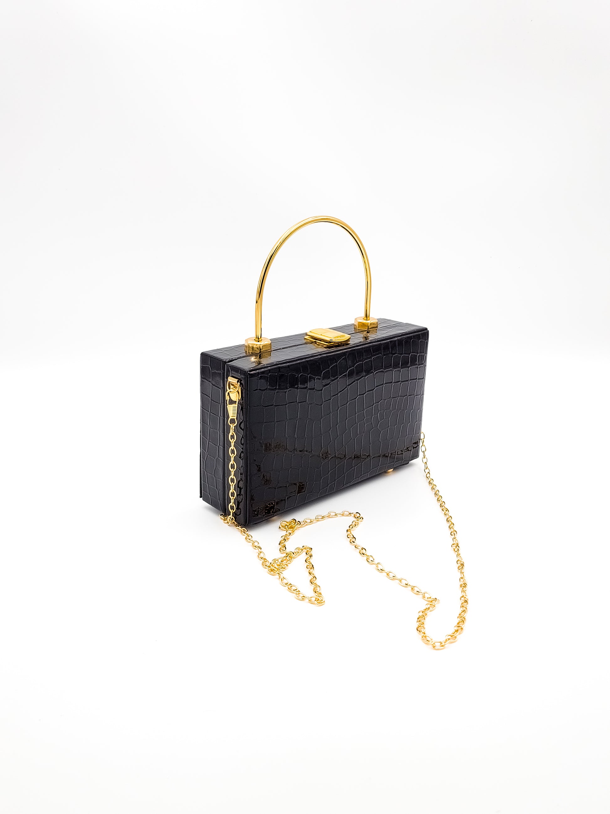 Noir Croc Skin Black Box Bag