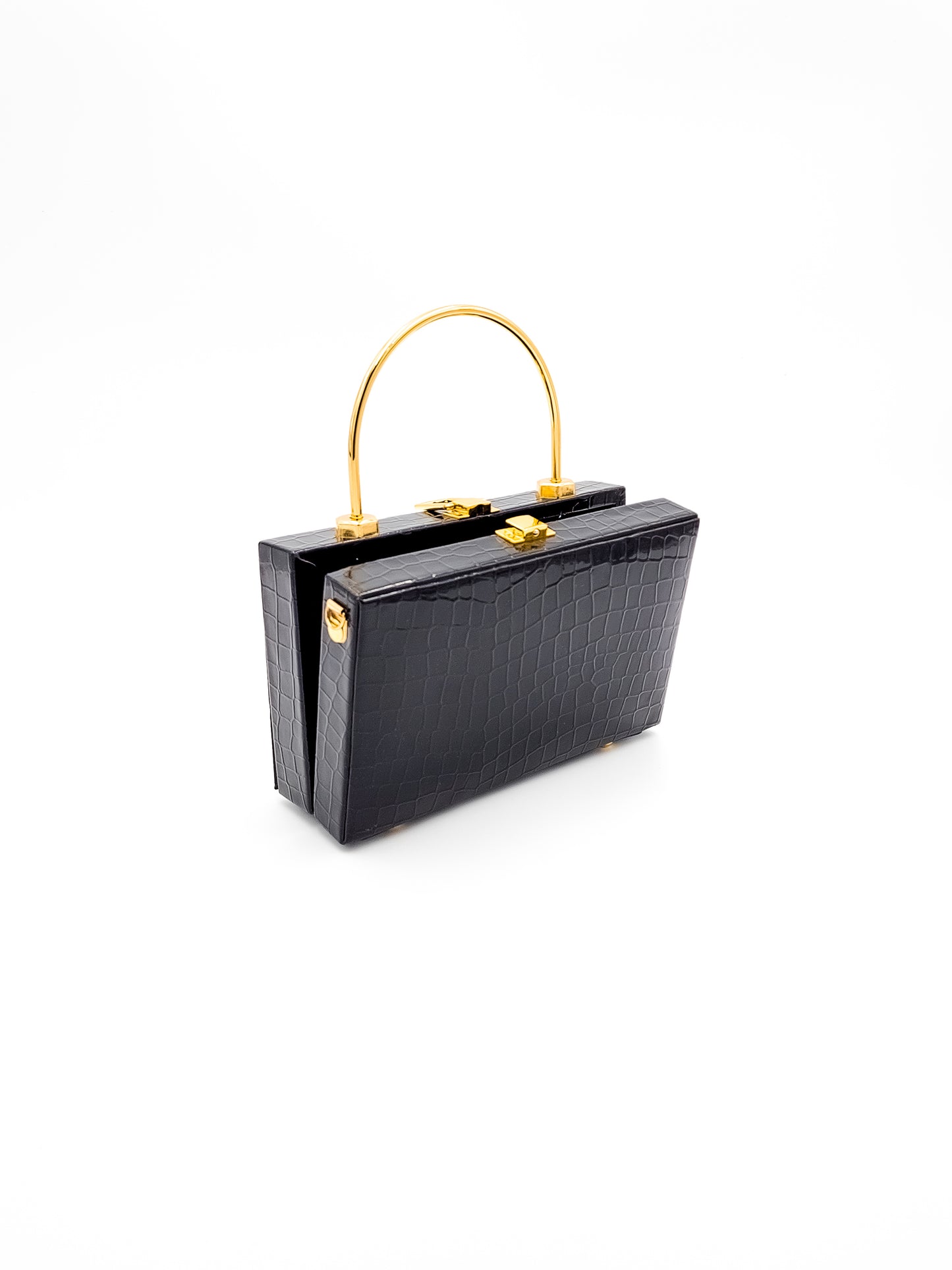 Noir Croc Skin Black Box Bag