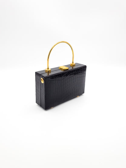 Noir Croc Skin Black Box Bag