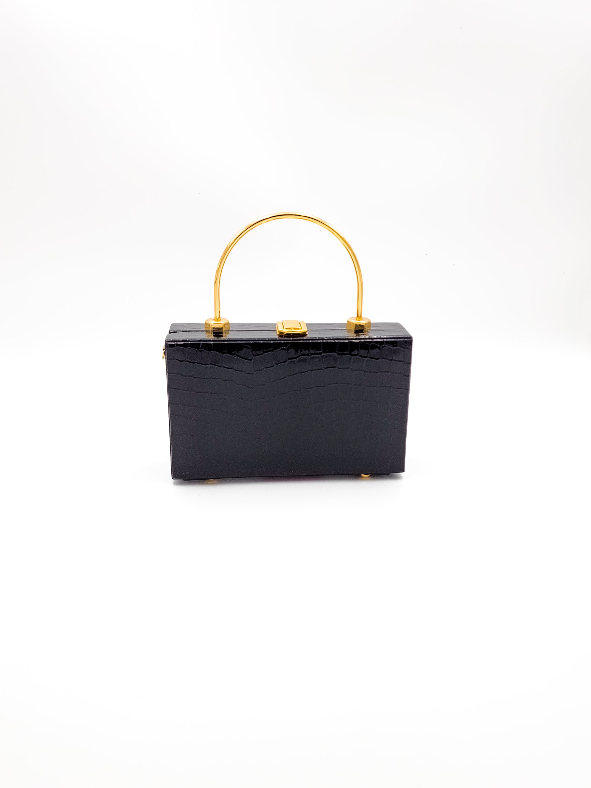 Noir Croc Skin Black Box Bag