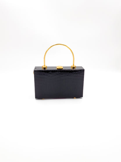 Noir Croc Skin Black Box Bag