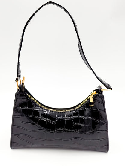 Noir Croc Skin Black Handbag