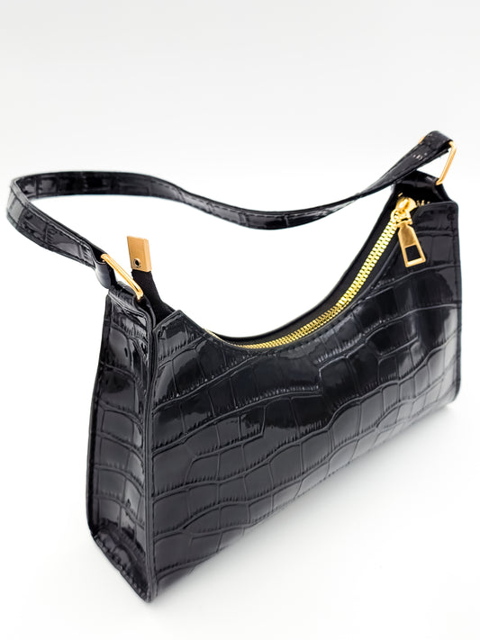 Noir Croc Skin Black Handbag