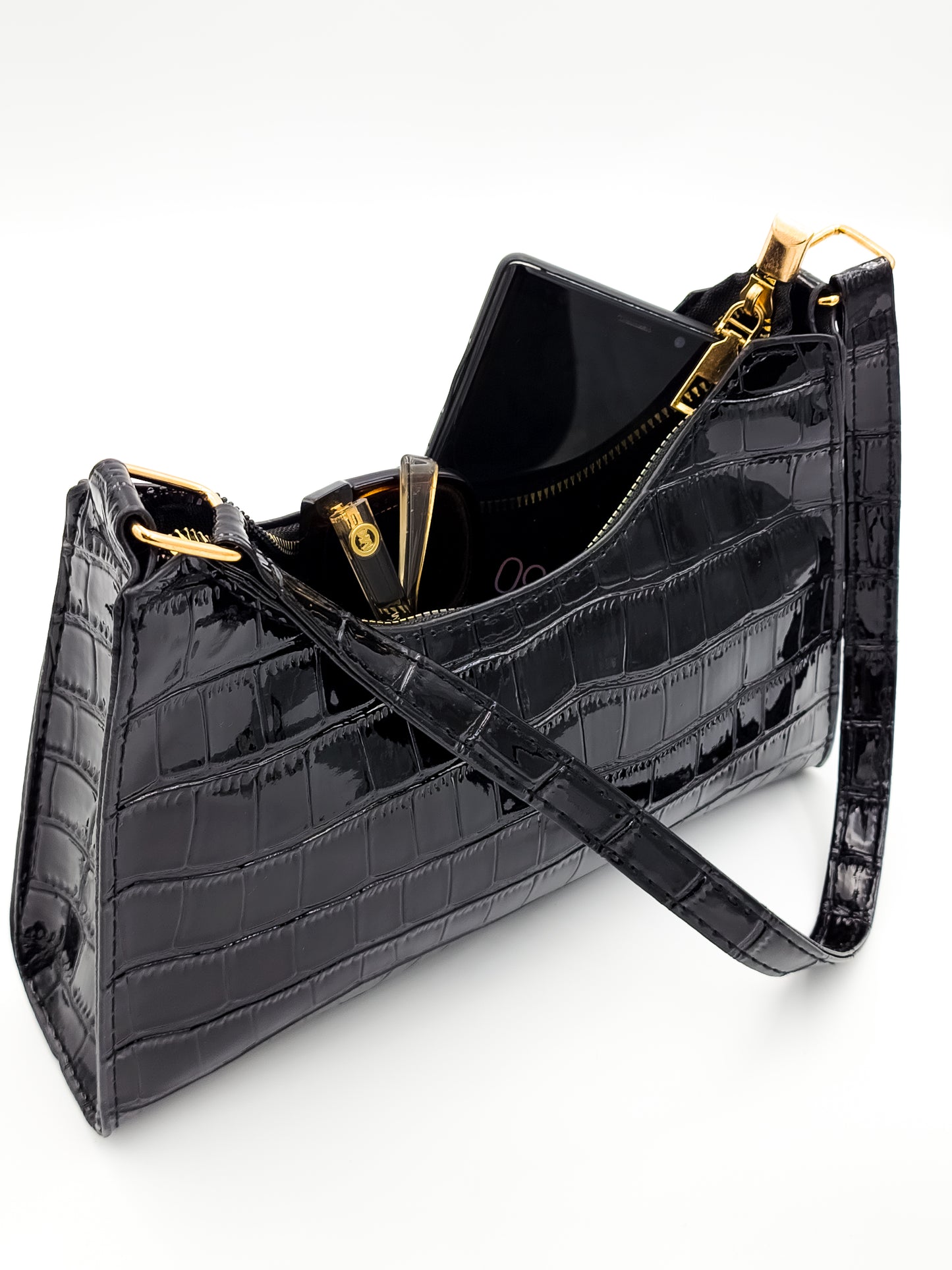 Noir Croc Skin Black Handbag