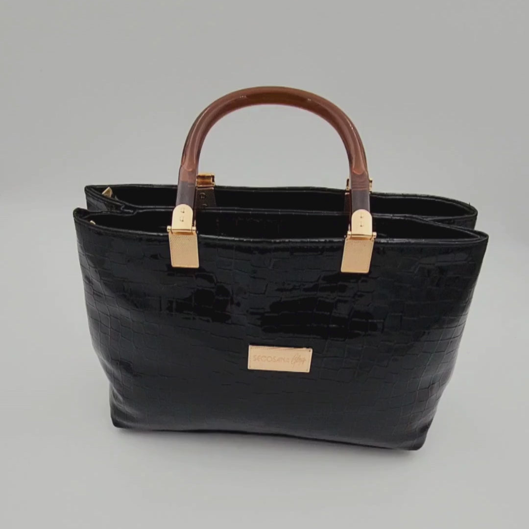 Majestic Croc Skin Black Handbag